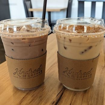 Kindred Coffee & Kitchen - My standard iced mocha to the left, and the TGIF (Thank God it's fall) to the right! - Coffee & Tea Near Me - Jamestown, North Carolina Kindred Coffee & Kitchen - My standard iced mocha to the left, and the TGIF (Thank God it's fall) to the right! - Coffee & Tea Near Me - Jamestown, North Carolina