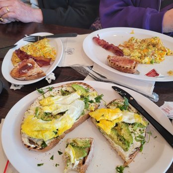 Calf & Chick - Three quarters of my full-order avacado toast on Sourdough and a split omelette breakfast... - Breakfast & Brunch Near Me - Torrance, California Calf & Chick - Three quarters of my full-order avacado toast on Sourdough and a split omelette breakfast... - Breakfast & Brunch Near Me - Torrance, California