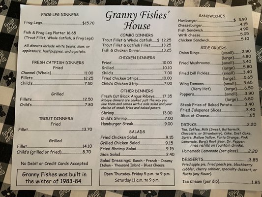 Menu photo 2 Granny Fishes' House Wartrace, TN