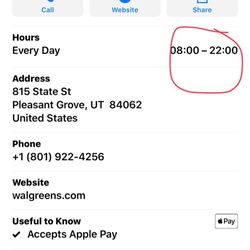 Walgreens - Here's what the posted hours are. They are not correct.