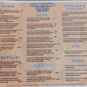Corazon Cocina Sur - Food menu, August 10, 2025 - Mexican Near Me - Carpinteria, California Corazon Cocina Sur - Food menu, August 10, 2025 - Mexican Near Me - Carpinteria, California