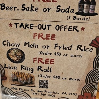 Chacho Sushi - Current promo offers. - Sushi Bars Near Me - San Francisco, California