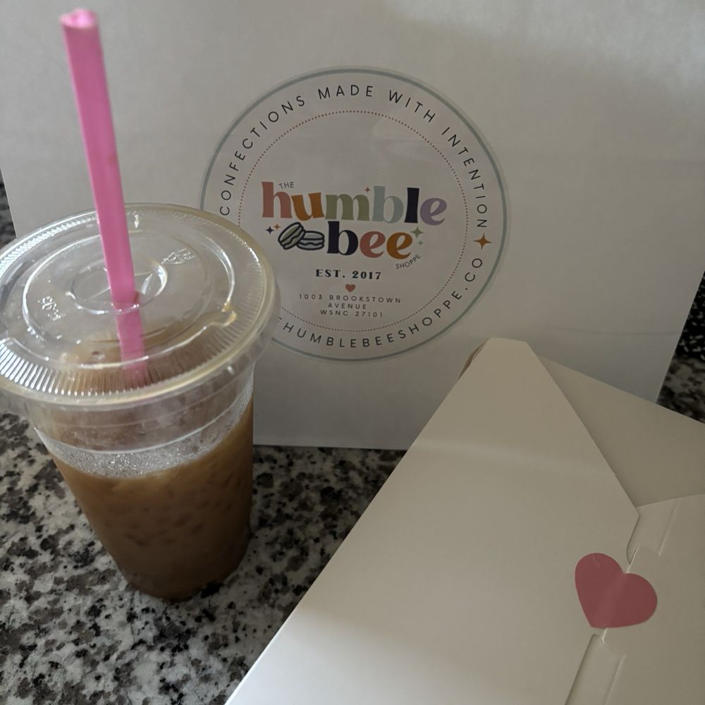 To-go goodie bag/box and iced pumpkin spice chai latte with the heart shape straw!