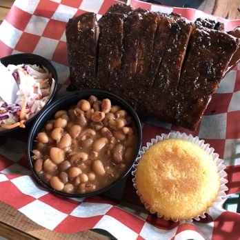 Black Eyed Pig BBQ - Baby back ribs with coleslaw, black eye peas and Jalapeno muffin! - Barbeque Near Me - Naples, Florida