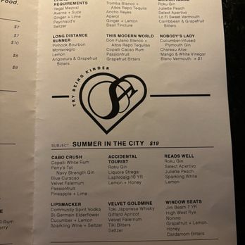 Subject - Menu (Sept 2025) - Cocktail Bars Near Me - New York, New York