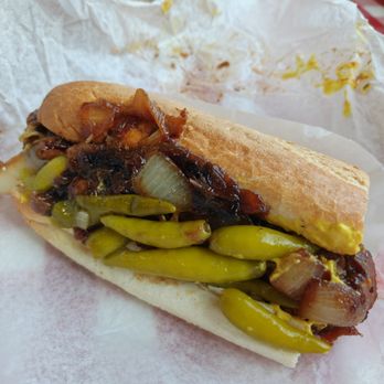 Portillo's & Barnelli's Chicago - Char Grilled Maxwell Street Polish Sausage with French bread - Hot Dogs Near Me - Chicago, Illinois