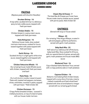 Menu photo 4 Lakeside Lodge Island Park, ID Menu photo 4 Lakeside Lodge Island Park, ID