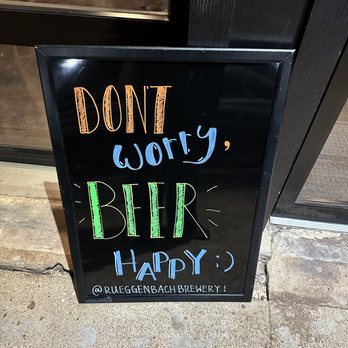 Rüeggenbach Brewing - front A-frame sign that made me smile upon walking in - Breweries Near Me - Marshall, Texas
