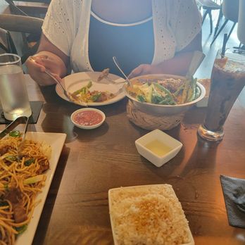 Patis & Toyo - Upper right: Kare Kare, Front: Garlic rice, Drink: Iced mocha Latte - Filipino Near Me - Katy, Texas Patis & Toyo - Upper right: Kare Kare, Front: Garlic rice, Drink: Iced mocha Latte - Filipino Near Me - Katy, Texas