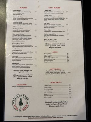Menu photo 2 Shaver Lake Pub N Grub Shaver Lake, CA