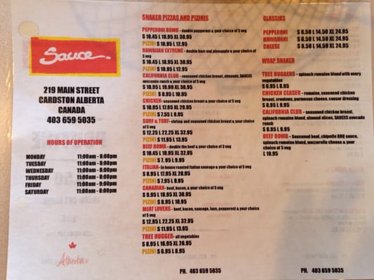 Menu photo 1 Sauce Cardston, AB Menu photo 1 Sauce Cardston, AB