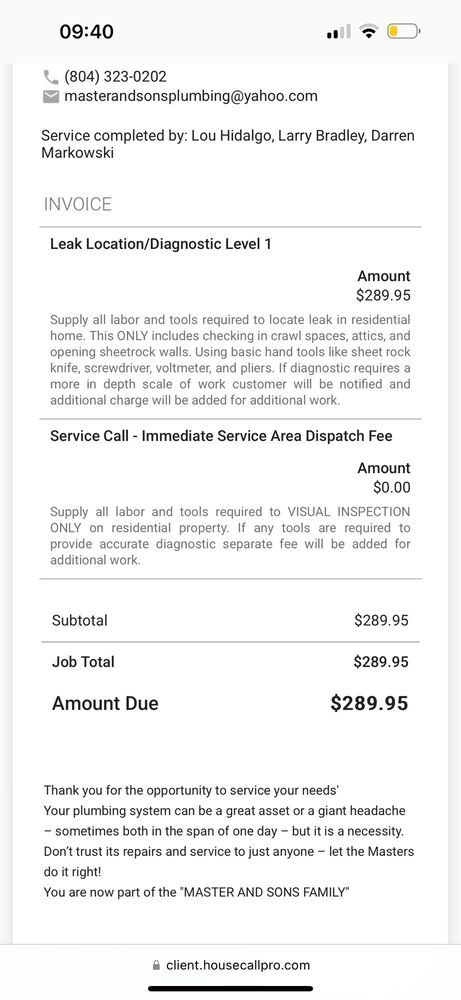 Slide of Master & Sons Plumbing