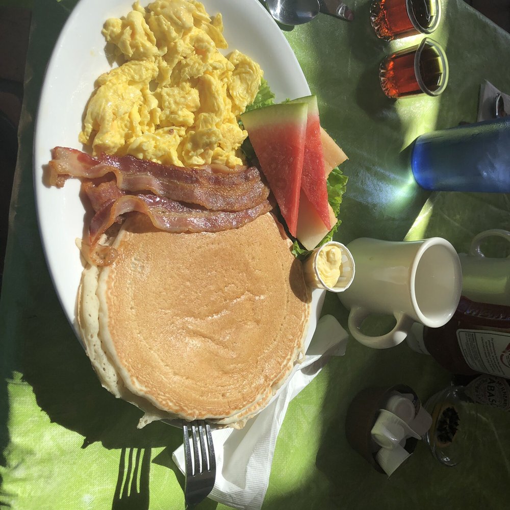 Uncle Stavros Cafe - 2 eggs, two pancakes with bacon, - Cafes Near Me - Hermosa Beach, California
