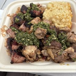 Jill Ann's Caribbean Fusion - Pork and chicken combo plate.
