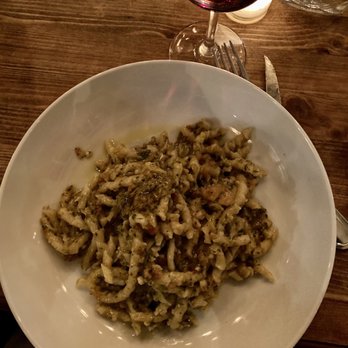 Norma - Busiate al pesto trapanese & house red wine - Italian Near Me - New York, New York Norma - Busiate al pesto trapanese & house red wine - Italian Near Me - New York, New York