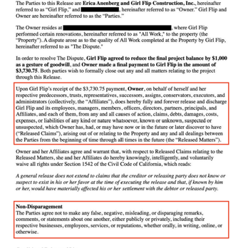 Girl Flip Construction - Non-disparagement clause and waiver of rights? Why would I sign this?! I reserve the right to show the world my Girl Flip experience. - General Contractors Near Me - Canoga Park, California