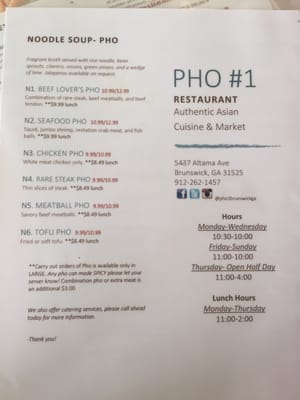 Menu photo 5 Pho #1 Brunswick, GA