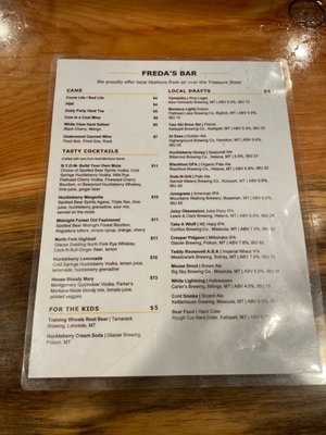 Menu photo 3 Freda's West Glacier Bar West Glacier, MT