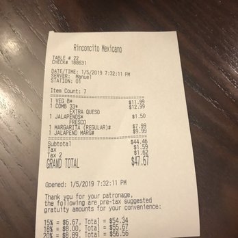 Rinconcito Mexicano - $1.50 for the jalapeños - Mexican Near Me - Odenton, Maryland