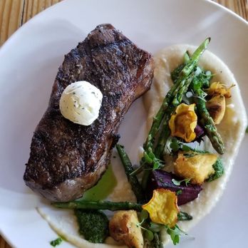 Farm & Table - Entree: NY Striploin thyme butter | sunchoke | beet mushroom | arugula $41, SO SO Worth it - New American Near Me - Albuquerque, New Mexico