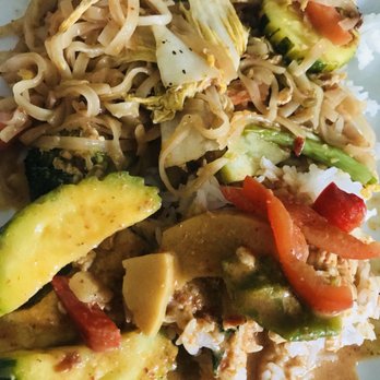 One More Thai - My perfect dish of veggie pad Thai and Red curry chicken. - Thai Near Me - New York, New York One More Thai - My perfect dish of veggie pad Thai and Red curry chicken. - Thai Near Me - New York, New York