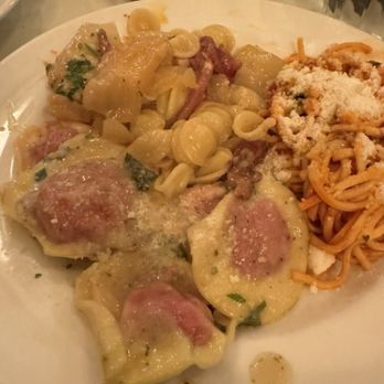 Becco - Beet ravioli, spaghetti with tomato and basil, and orecchiette with bacon - Italian Near Me - New York, New York Becco - Beet ravioli, spaghetti with tomato and basil, and orecchiette with bacon - Italian Near Me - New York, New York