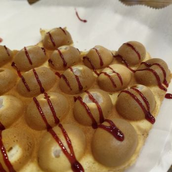 Ball Ball Waffle - Mochi waffle with strawberry drizzle - Hong Kong Style Cafe Near Me - Cleveland, Ohio