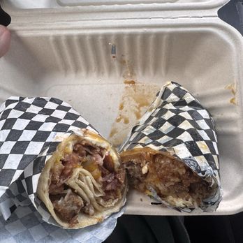 Mitchell's Breakfast Burritos - Left: GAILENE'S MEAT LOVIN BURRITO Right: KAREN'S MAPLE DELIGHT BURRITO - American Near Me - West Memphis, Arkansas
