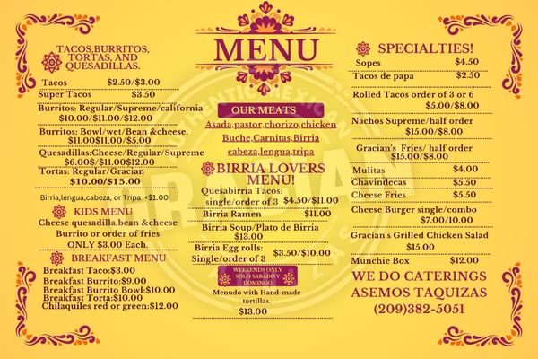 Menu photo 2 Taquizas Gracian Merced, CA