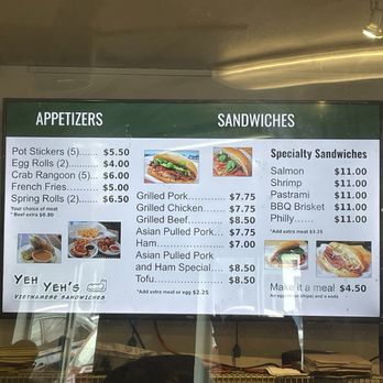 Yeh Yeh's - Menu - Vietnamese Near Me - Lynnwood, Washington