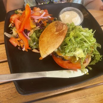 Rebel Kitchen - Da Kine burger with a side salad instead of fries - Sandwiches Near Me - Kealakekua, Hawaii Rebel Kitchen - Da Kine burger with a side salad instead of fries - Sandwiches Near Me - Kealakekua, Hawaii