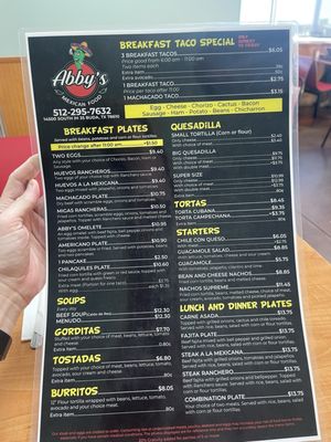 Menu photo 2 Abby's Mexican Food Buda, TX
