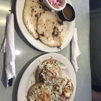 Las Tres Fronteras - Pupusa with cheese, beans and pork - Tacos Near Me - Tulsa, Oklahoma