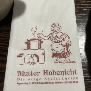 Gaststätte Mutter Habenicht - Cute branded napkins, best part of meal. - German Near Me - Braunschweig, NI Gaststätte Mutter Habenicht - Cute branded napkins, best part of meal. - German Near Me - Braunschweig, NI