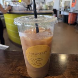 Iced coffee with almond milk and caramel