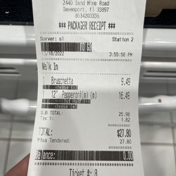 Mia Pizza - Receipt