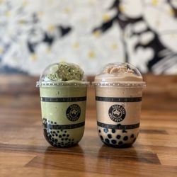 Boba  Star - Mini boba matcha frappe & caramel frappe with regular boba. Both delicious.