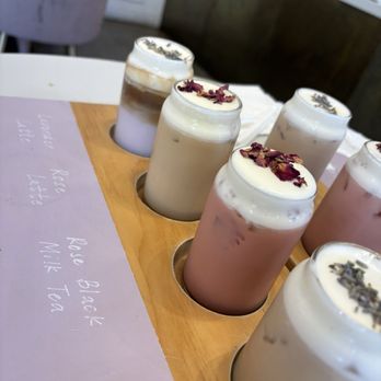 Morning Lavender Cafe - Latte flight - Coffee & Tea Near Me - Tustin, California Morning Lavender Cafe - Latte flight - Coffee & Tea Near Me - Tustin, California