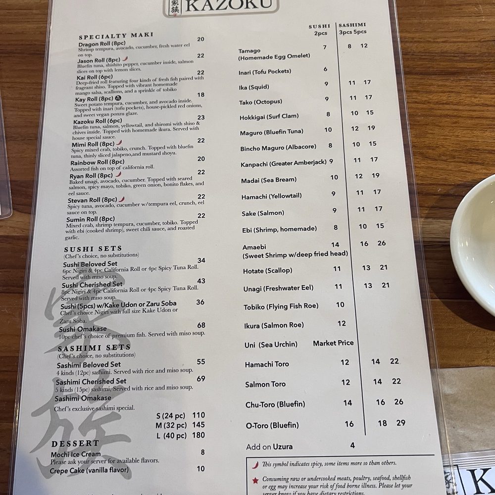 Kazoku - Menu - Sushi Bars Near Me - Edmonds, Washington