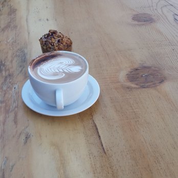 Coffeebar - my mocha and muffin, on a long table outside - Coffee & Tea Near Me - Reno, Nevada