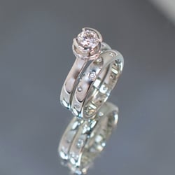 Hélène Bourget Designs - 19kt white gold ring- 1.00ct diamond solitaire with collar of smalls pavé-set with gypsy-set wedding band