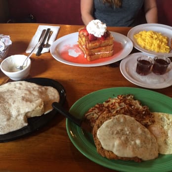 Janet's Montana Cafe - Country fried steak with a side of biscuits and sausage gravy. Stuffed cream cheese and strawberry French toast. Amaze balls! - American Near Me - Alpine, California Janet's Montana Cafe - Country fried steak with a side of biscuits and sausage gravy. Stuffed cream cheese and strawberry French toast. Amaze balls! - American Near Me - Alpine, California