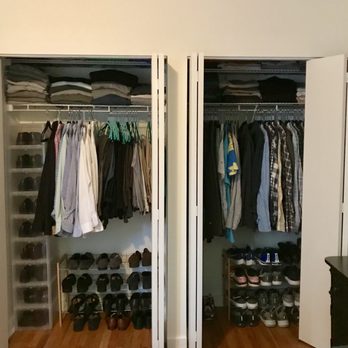 Clutter Cowgirl - Use all the extra space in your closet wisely. The stackable shoe boxes on the left take advantage of the height of the closet. - Home Organization Near Me Clutter Cowgirl - Use all the extra space in your closet wisely. The stackable shoe boxes on the left take advantage of the height of the closet. - Home Organization Near Me