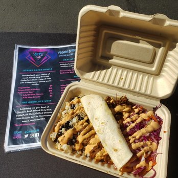 LoFi Eats - We've got our Green Chile street eater bowl, complete with Island dirty rice, slaw and Mac drizzle! - Caterers Near Me LoFi Eats - We've got our Green Chile street eater bowl, complete with Island dirty rice, slaw and Mac drizzle! - Caterers Near Me