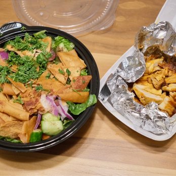 The Levant Kitchen - Fattoush Salad and chicken shawarma-- look at the size of that salad bowl! - Mediterranean Near Me - Canton, Michigan