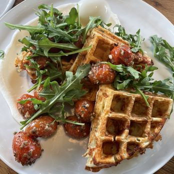 Lele Cake - Gruyere Waffles with Sundried Tomatoes and Soft Egg - Coffee & Tea Near Me - Los Gatos, California