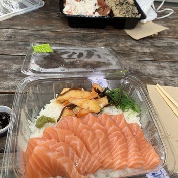 Seattle Fish Guys - Salmon over rice (photo taken in June 2022) - Seafood Markets Near Me - Seattle, Washington