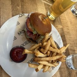 Moxies Red Deer Restaurant - Bacon double cheese burger with fries