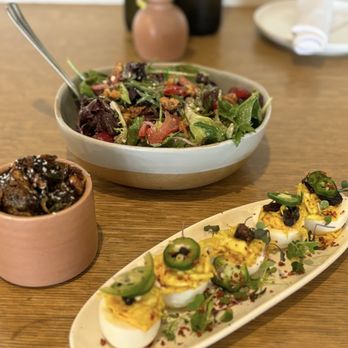 Milo - Clockwise - strawberry salad, deviled eggs, brussel sprouts - Breakfast & Brunch Near Me - Waco, Texas