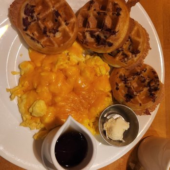 Yolk - South Loop - Bacon waffles with scrambled eggs and cheese - Breakfast & Brunch Near Me - Chicago, Illinois Yolk - South Loop - Bacon waffles with scrambled eggs and cheese - Breakfast & Brunch Near Me - Chicago, Illinois